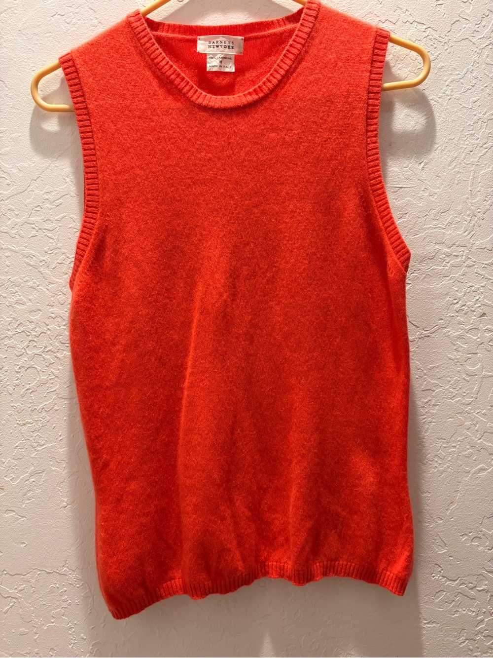 Barneys New York Bright Orange Cashmere Crewneck Sleeveless Sweater (or vest)